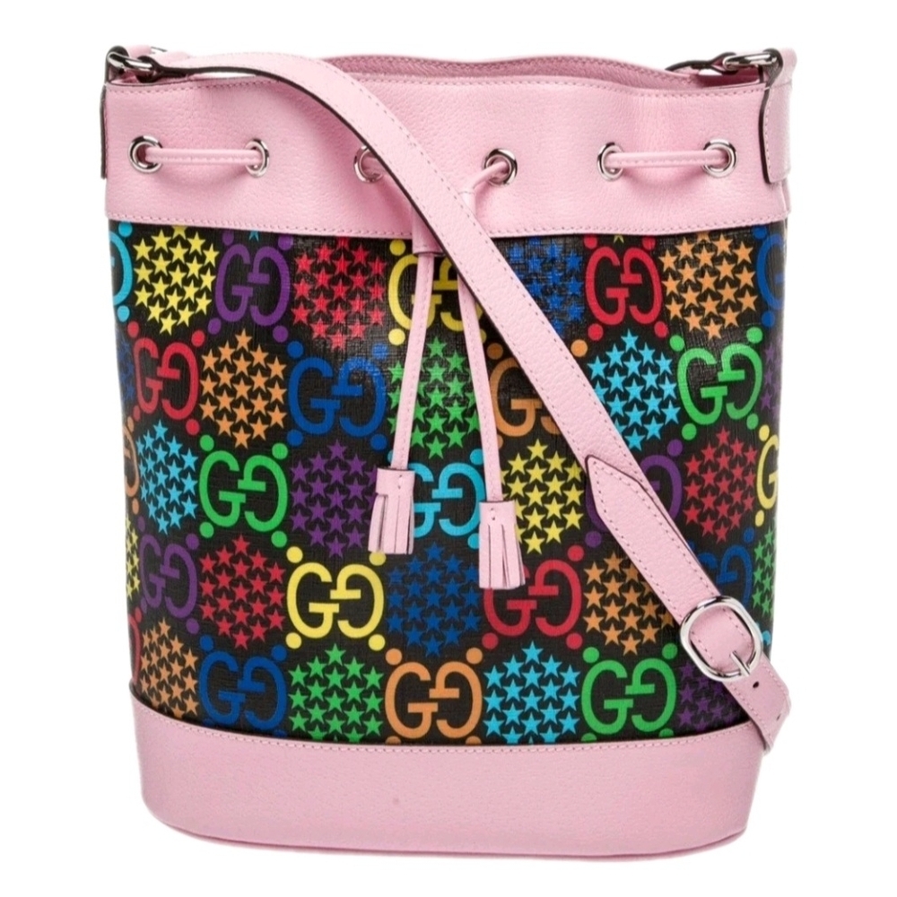 Gucci Psychedelic Multicolor Print Bucket Bag Pink with Drawstring (EUC)